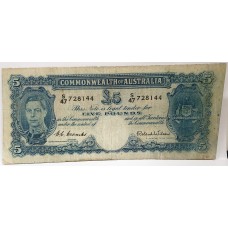 AUSTRALIA 1952 . FIVE 5 POUNDS BANKNOTE . VERY SCARCE